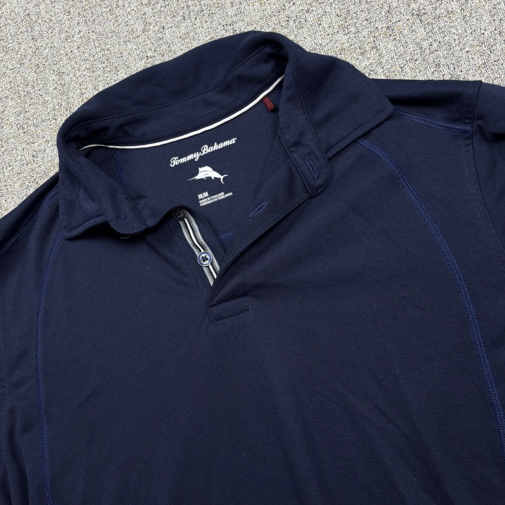 Tommy Bahama Polo Shirt Mens Medium Navy Blue Short Sleeve Marlin Logo